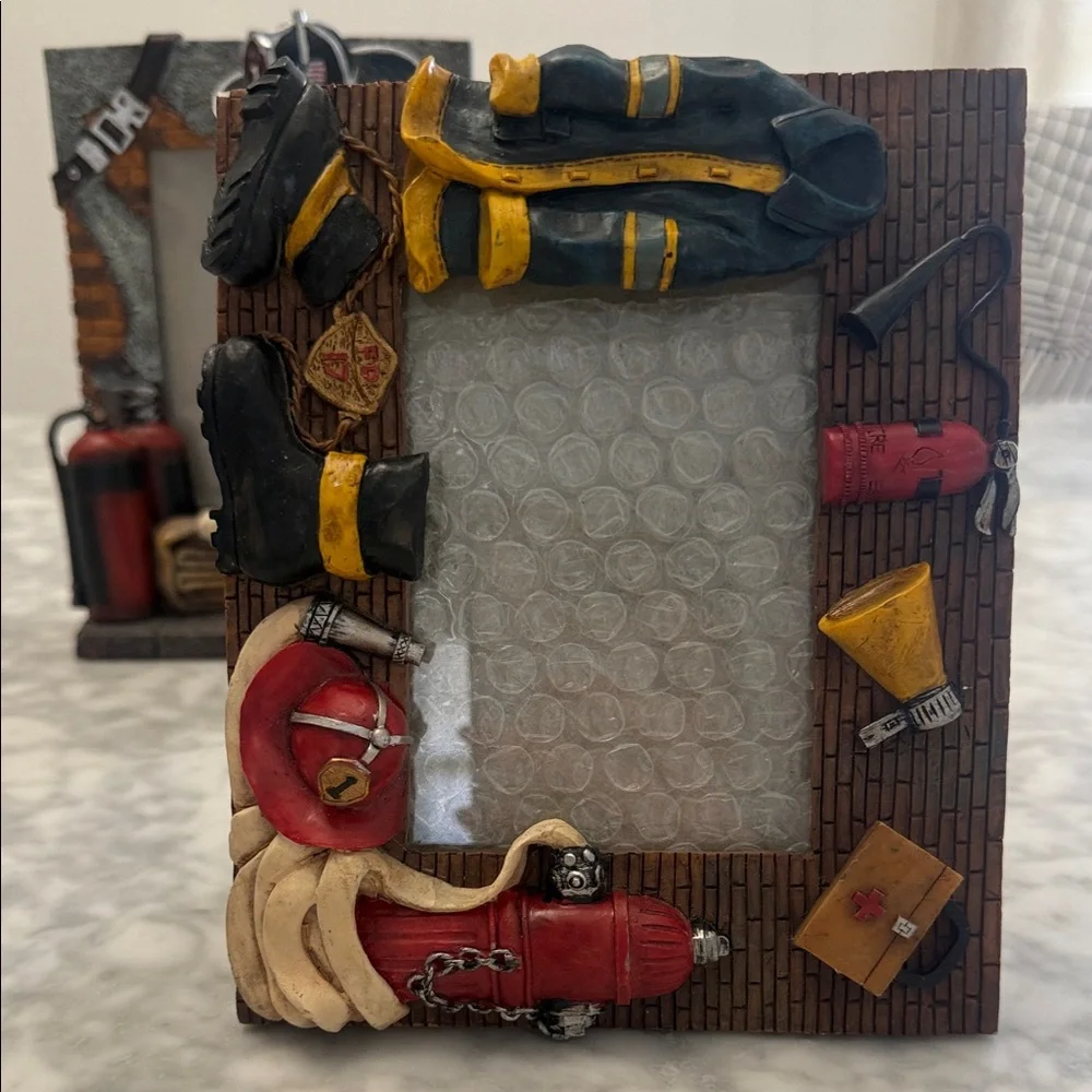 Firefighter-Themed Red and Black Decorative Photo Frame - Home Accents